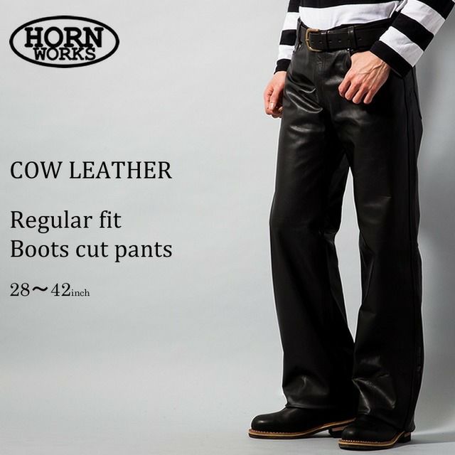 Horn Works 本革 レギュラーフィットレザーパンツ メンズ ホーン