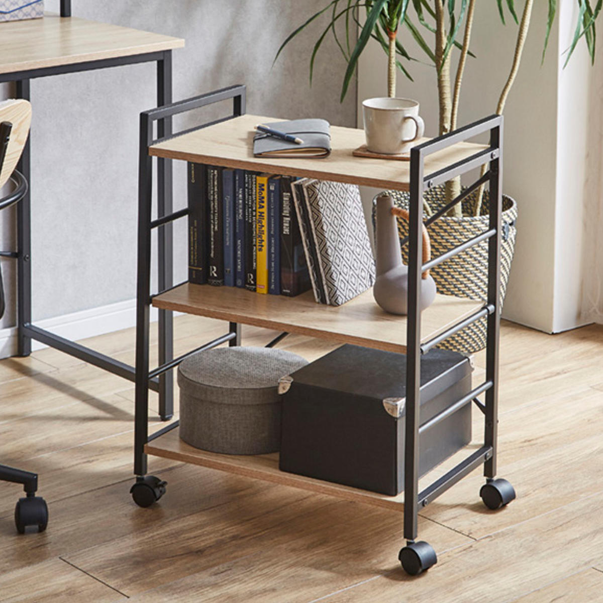 1198 レトロモダン キャスターワゴン 飾り棚 ラック 飛騨産業 キツツキ