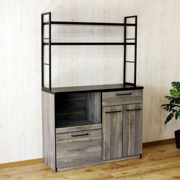 カップボード 古木調 オープンタイプ スチールフレーム 幅120cm
