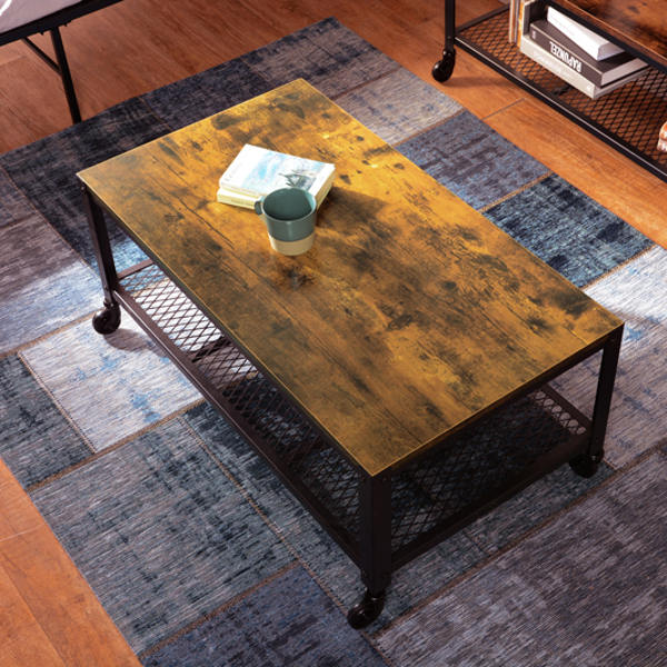 センターテーブル 幅75cm キャスター付き 木目調 ヴィンテージ調