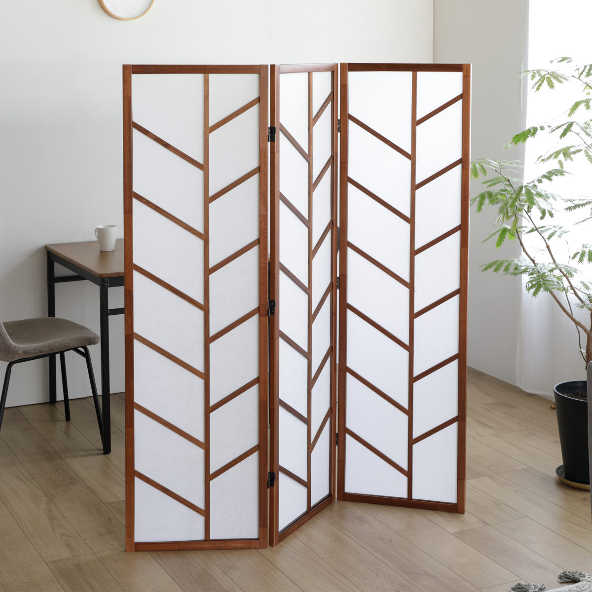 衝立 3連 ブラウン 高さ150cm 木製スクリーン （ パーテーション