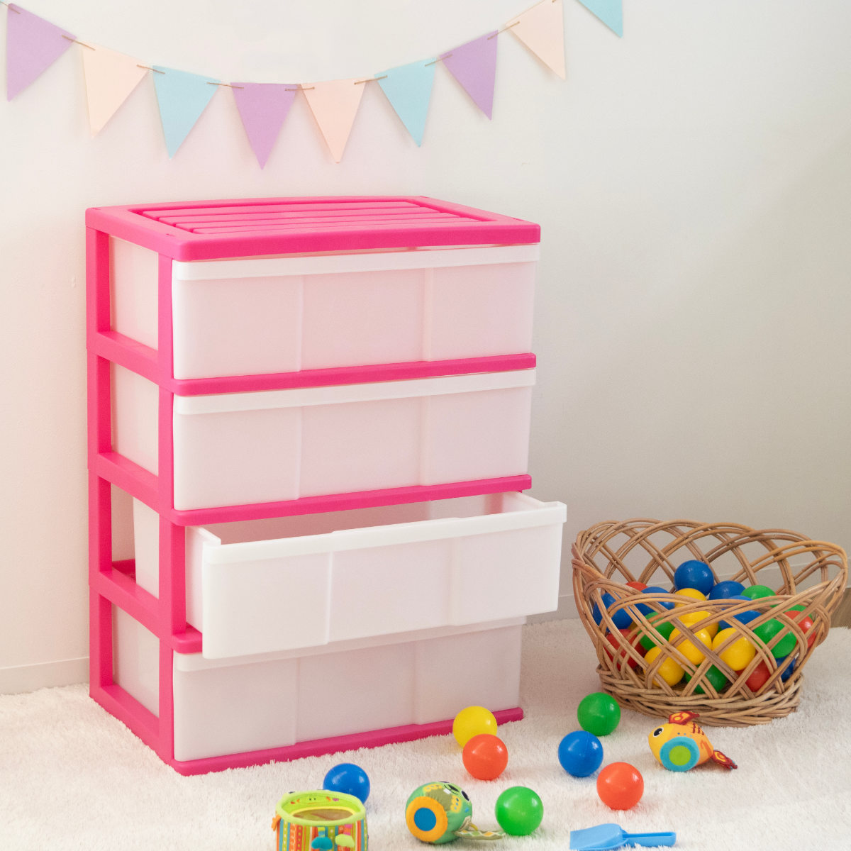 dショッピング |収納ケース ワイド収納ケース 4段 引き出し カラフル