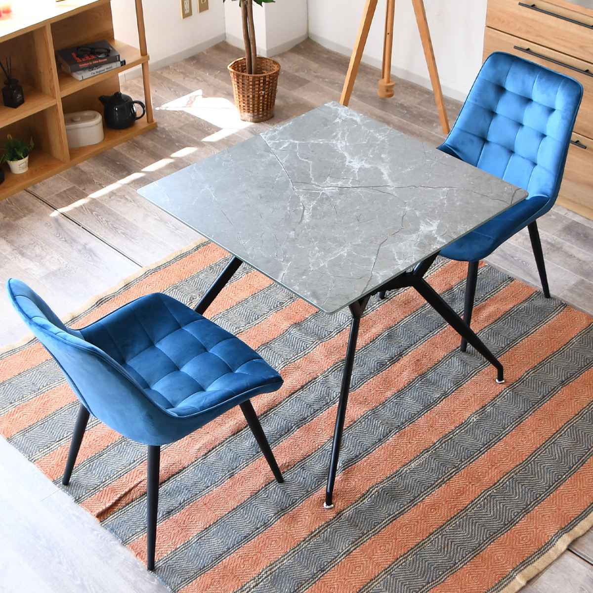 新品 ダイニングチェア 椅子 オシャレ ベルベットチェア ブルー 4脚