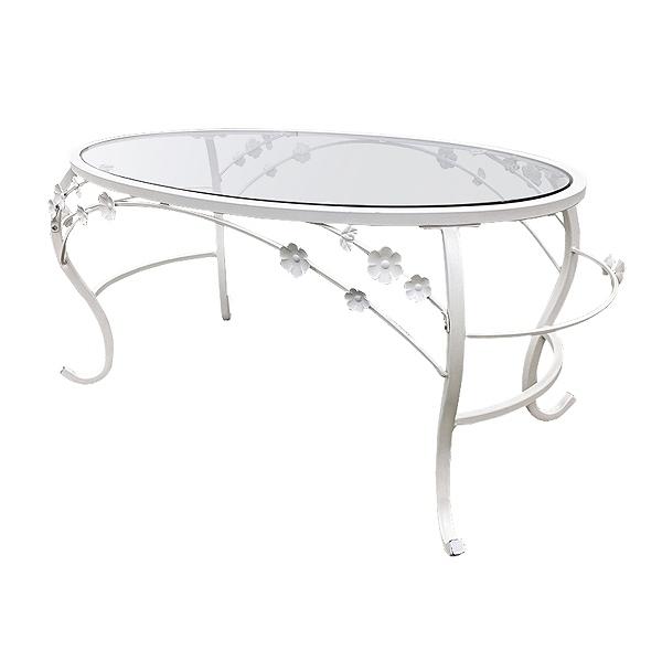 ローテーブル ロートアイアン ガラス天板 姫系 ブルーム 約幅92cm