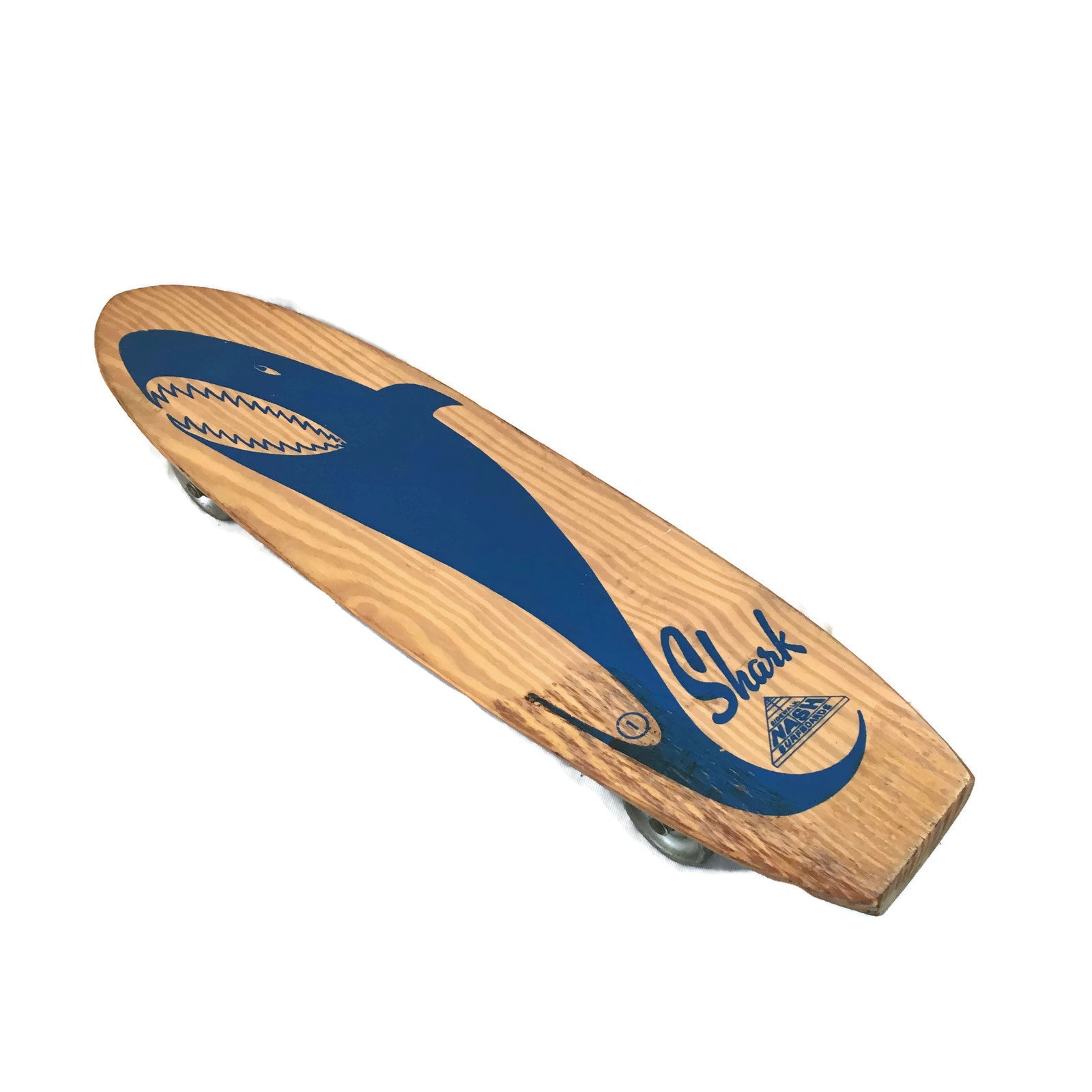 Vintage Wooden Nash Shark Skateboard With Metal Wheels – Long