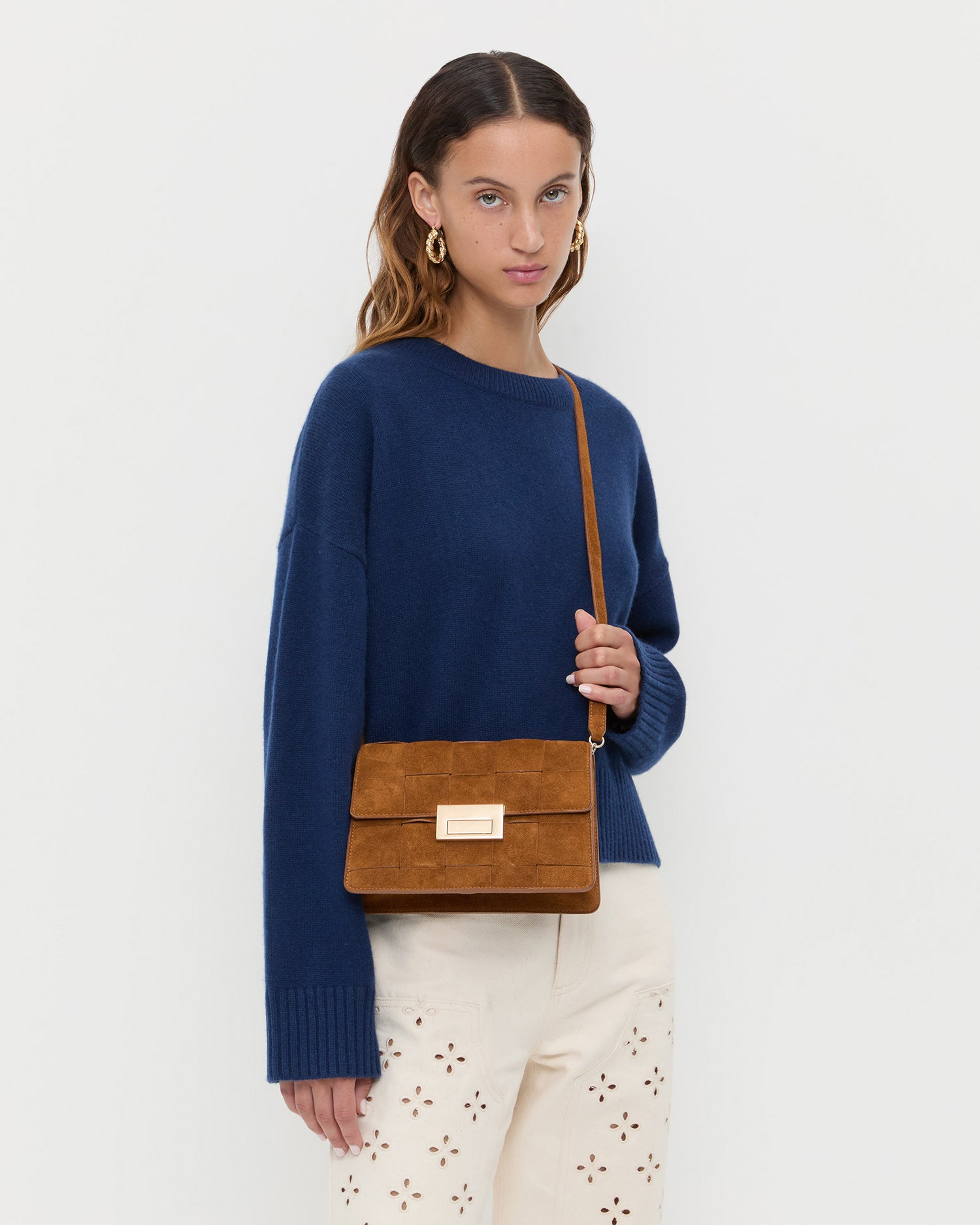 Delphine Cacao Suede Shoulder Bag | Handbags