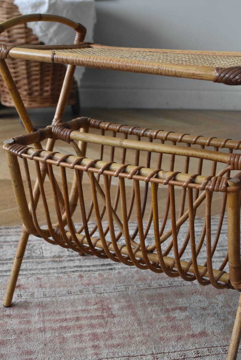 フランスヴィンテージ家具 マガジンラック.ラタン ナチュラルインテリア