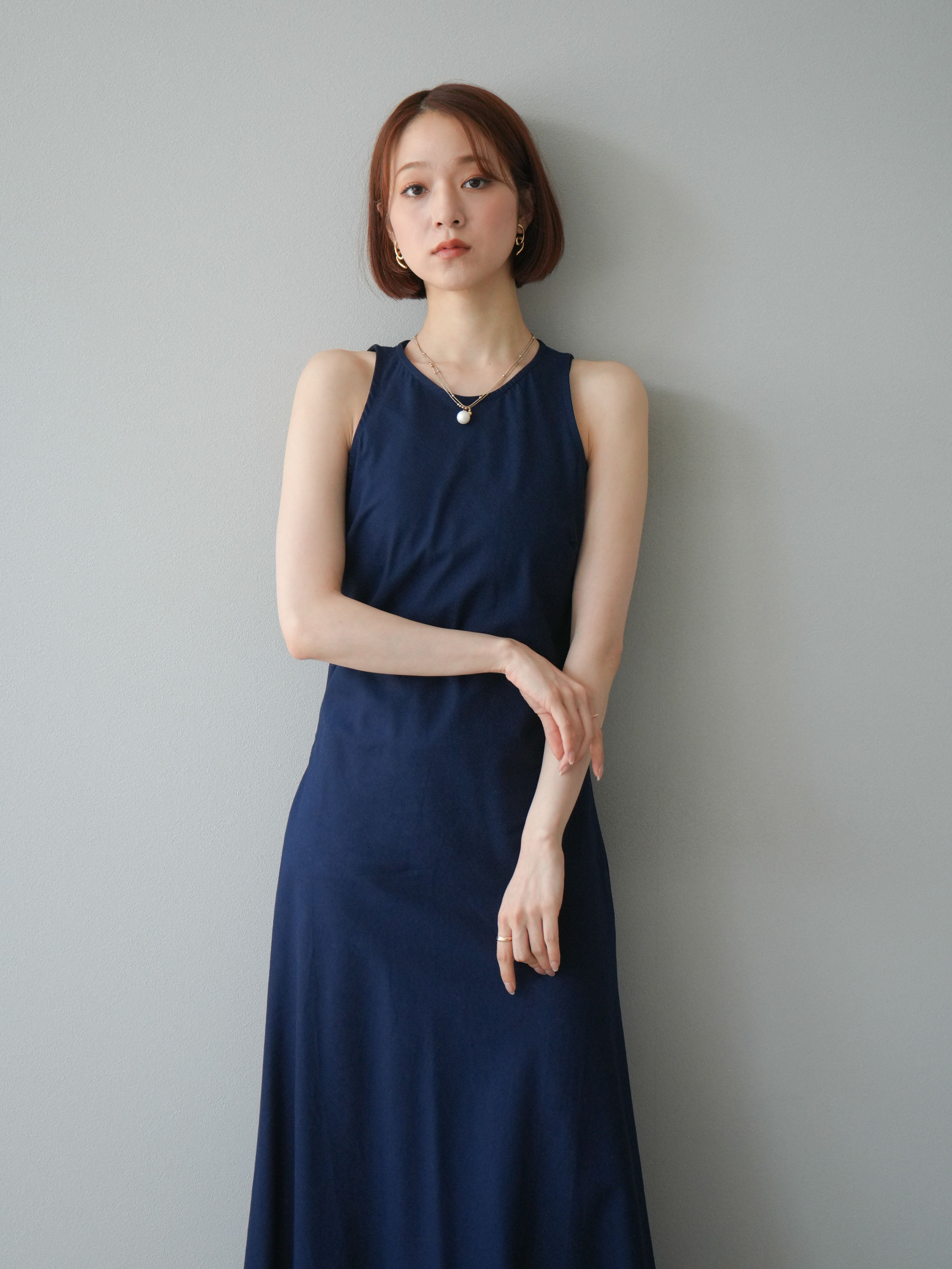 予約]リネンタッチノースリーブワンピース/ネイビー – Lumier
