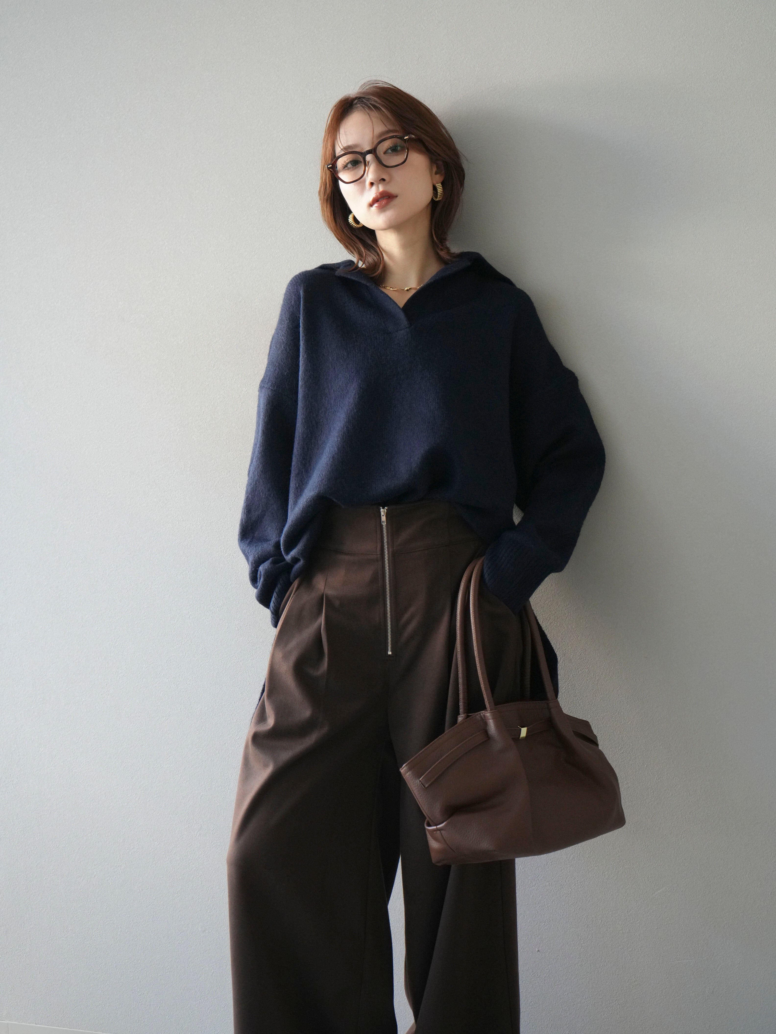 予約]スキッパーオーバーニットプルオーバー/navy – Lumier