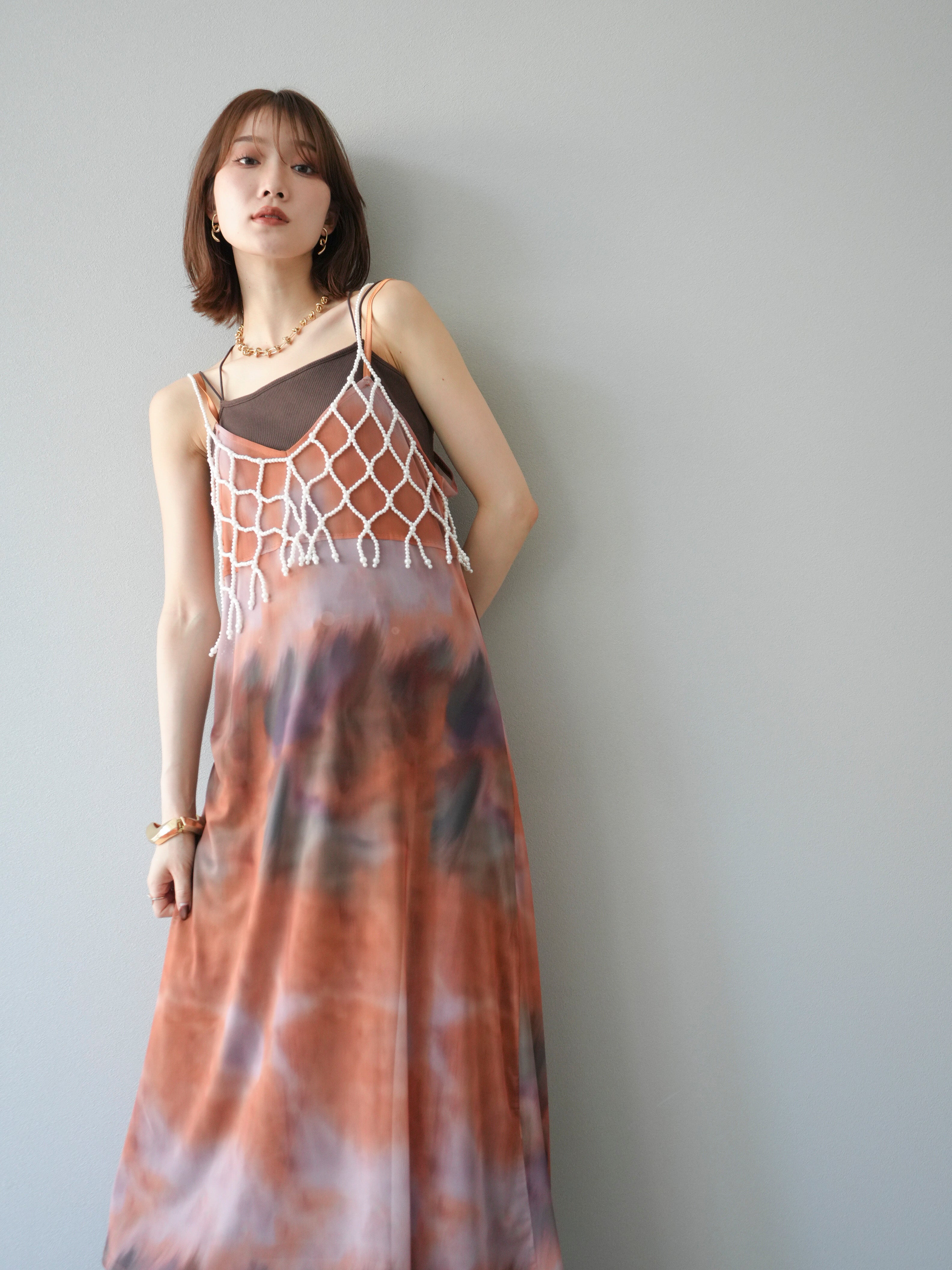 予約タイダイ柄シアーキャミワンピース/オレンジ – Lumier