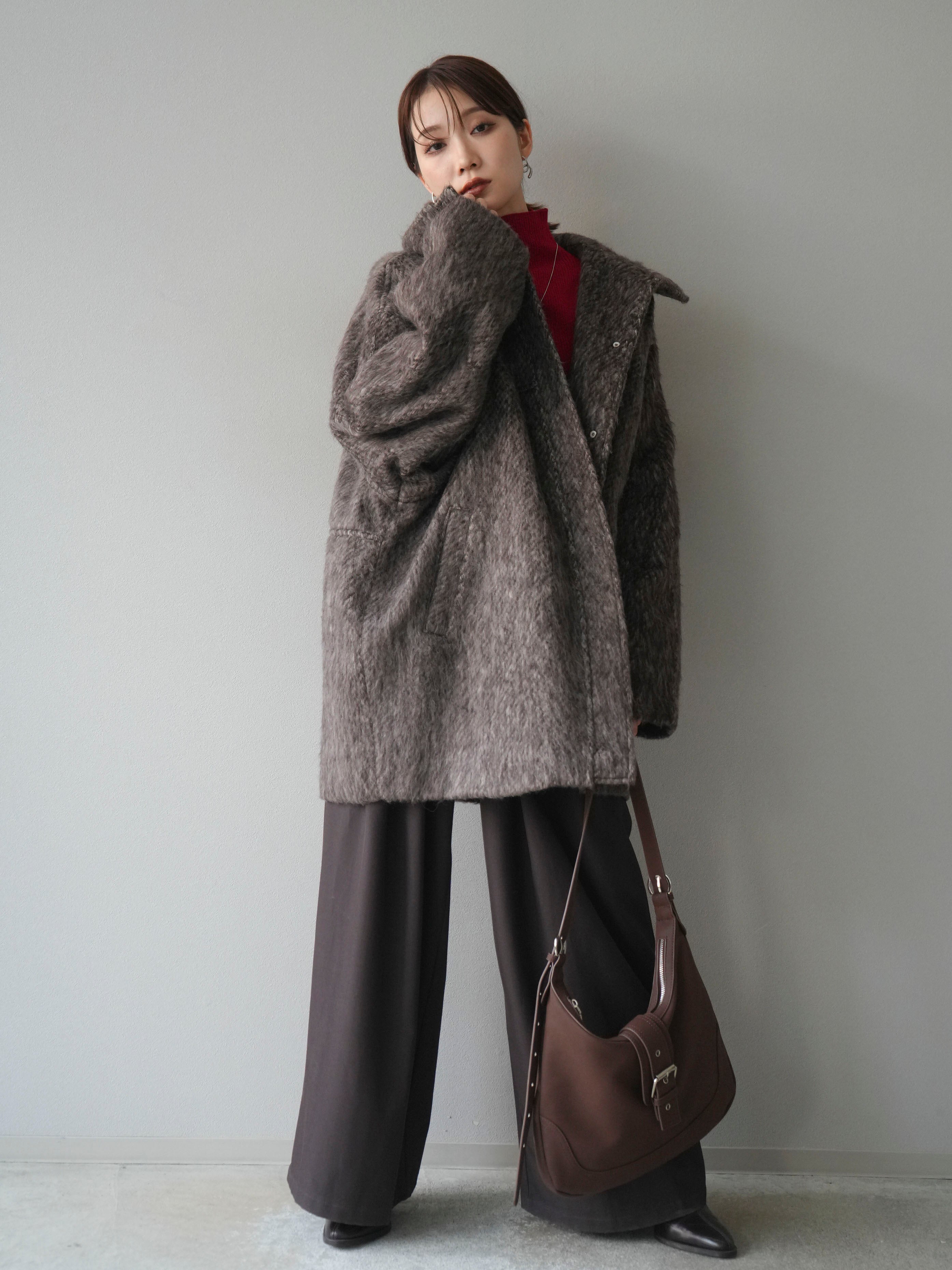 予約]スタンドカラーシャギーコート/brown – Lumier