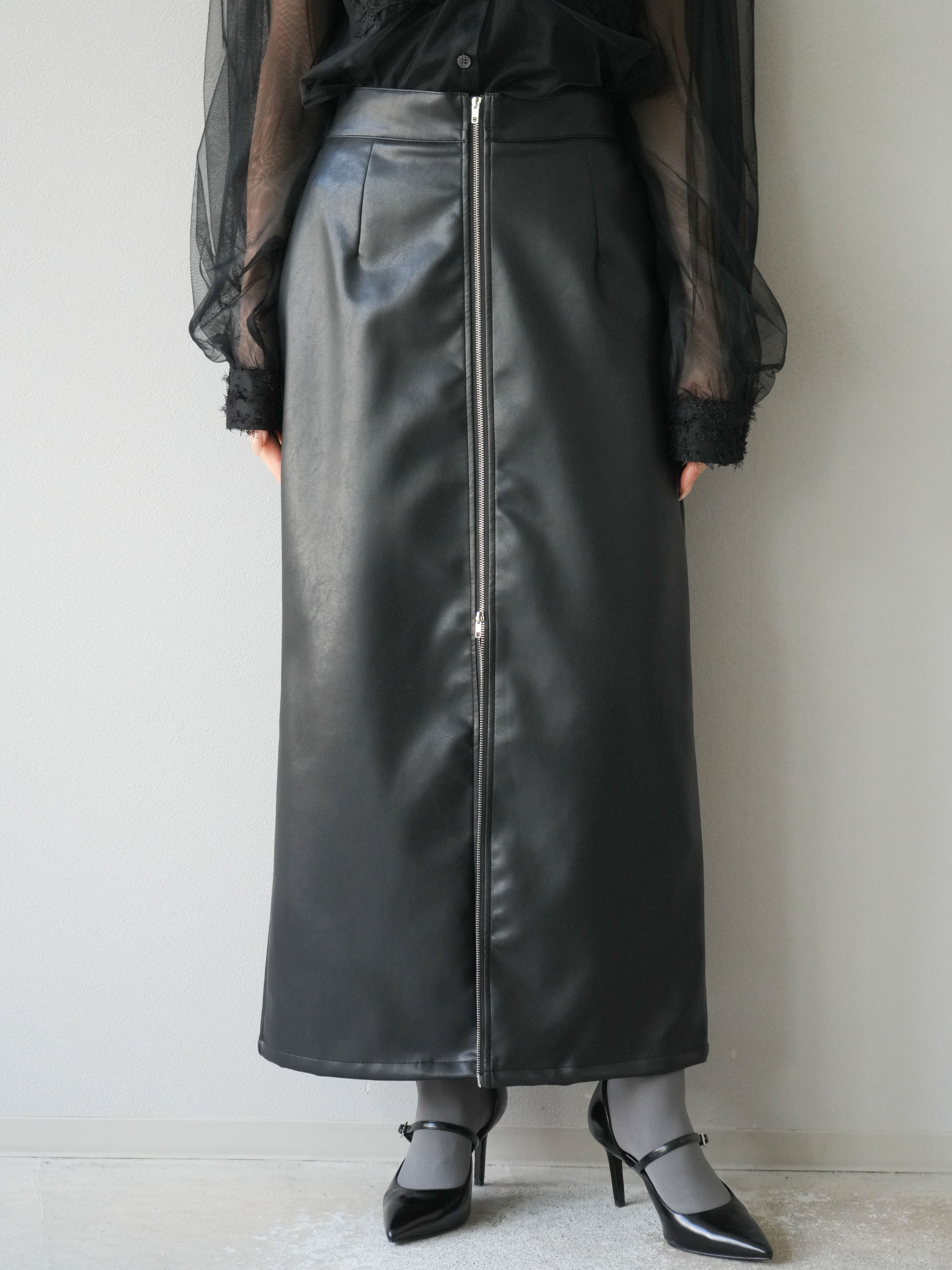 予約]フェイクレザーZIPタイトスカート/ブラック – Lumier