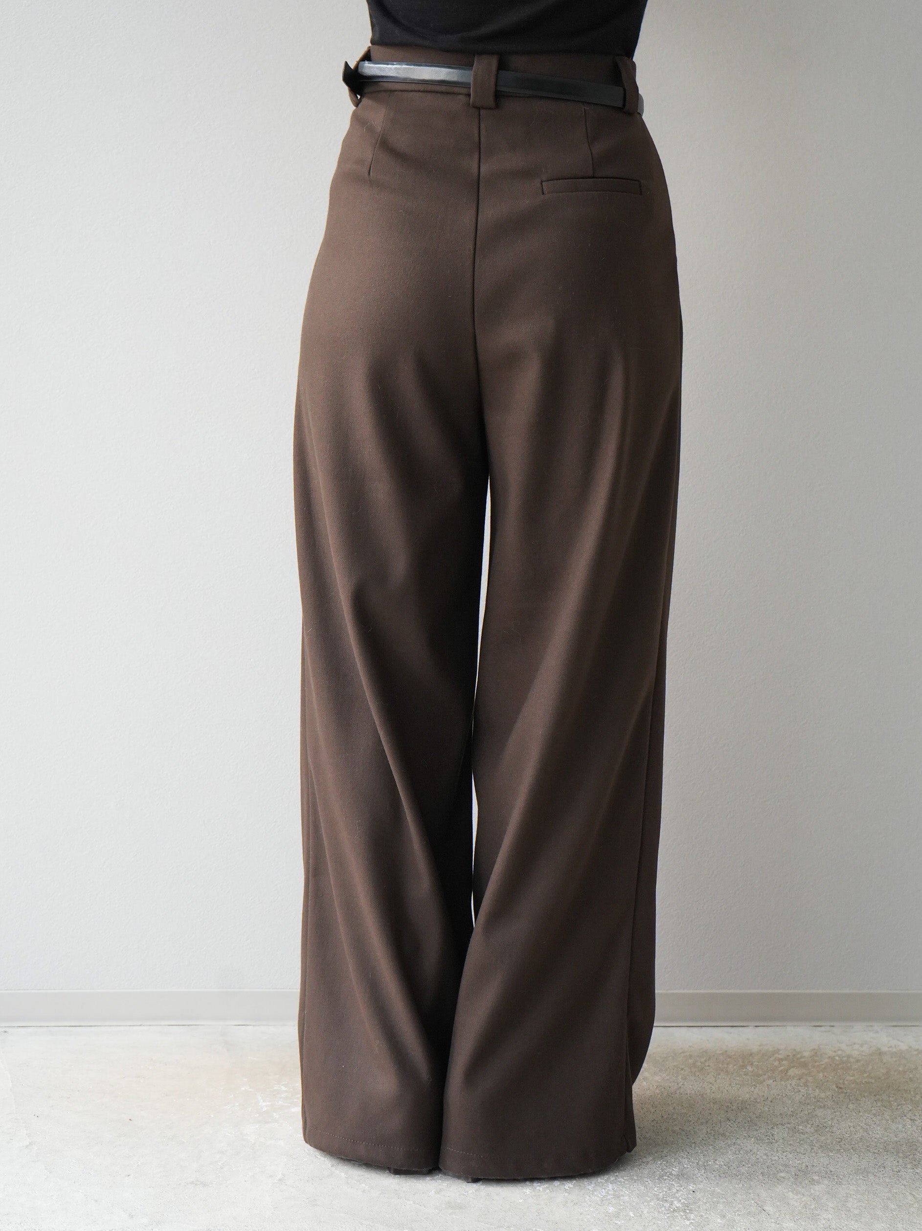 予約]ベルト付ウールタッチワイドパンツ/ブラウン – Lumier