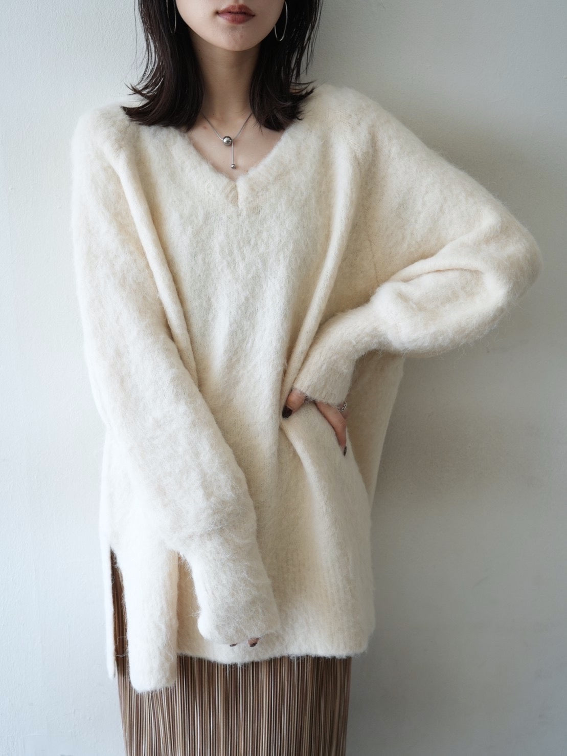 予約]オーバーモヘアニットプルオーバー/アイボリー – Lumier