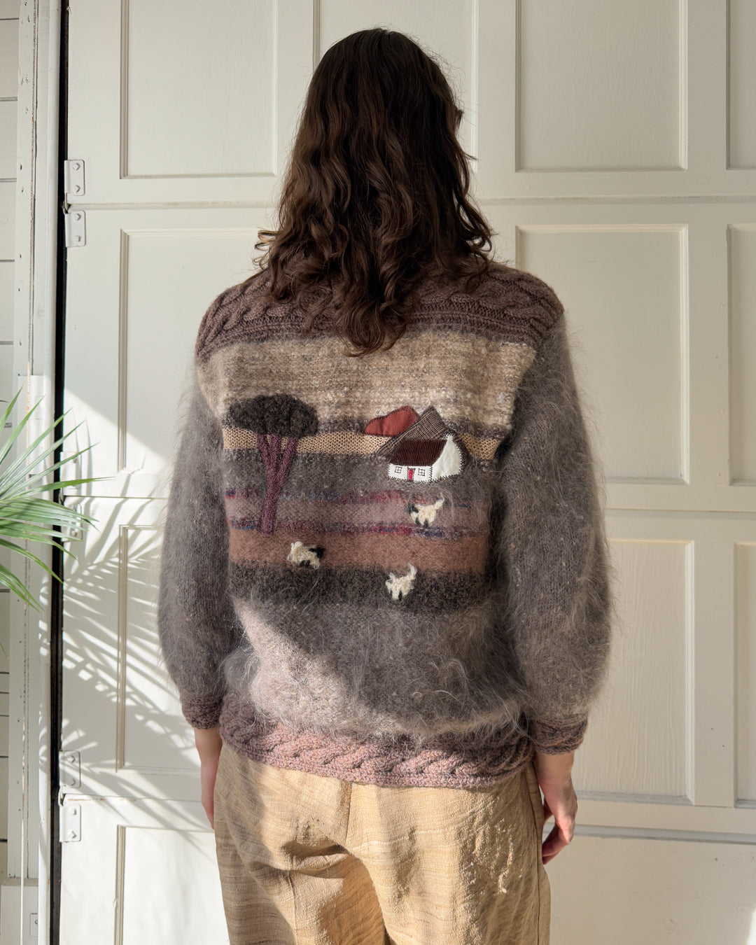 80s Brown Pastoral Mohair Cardigan | L - Lucky Vintage
