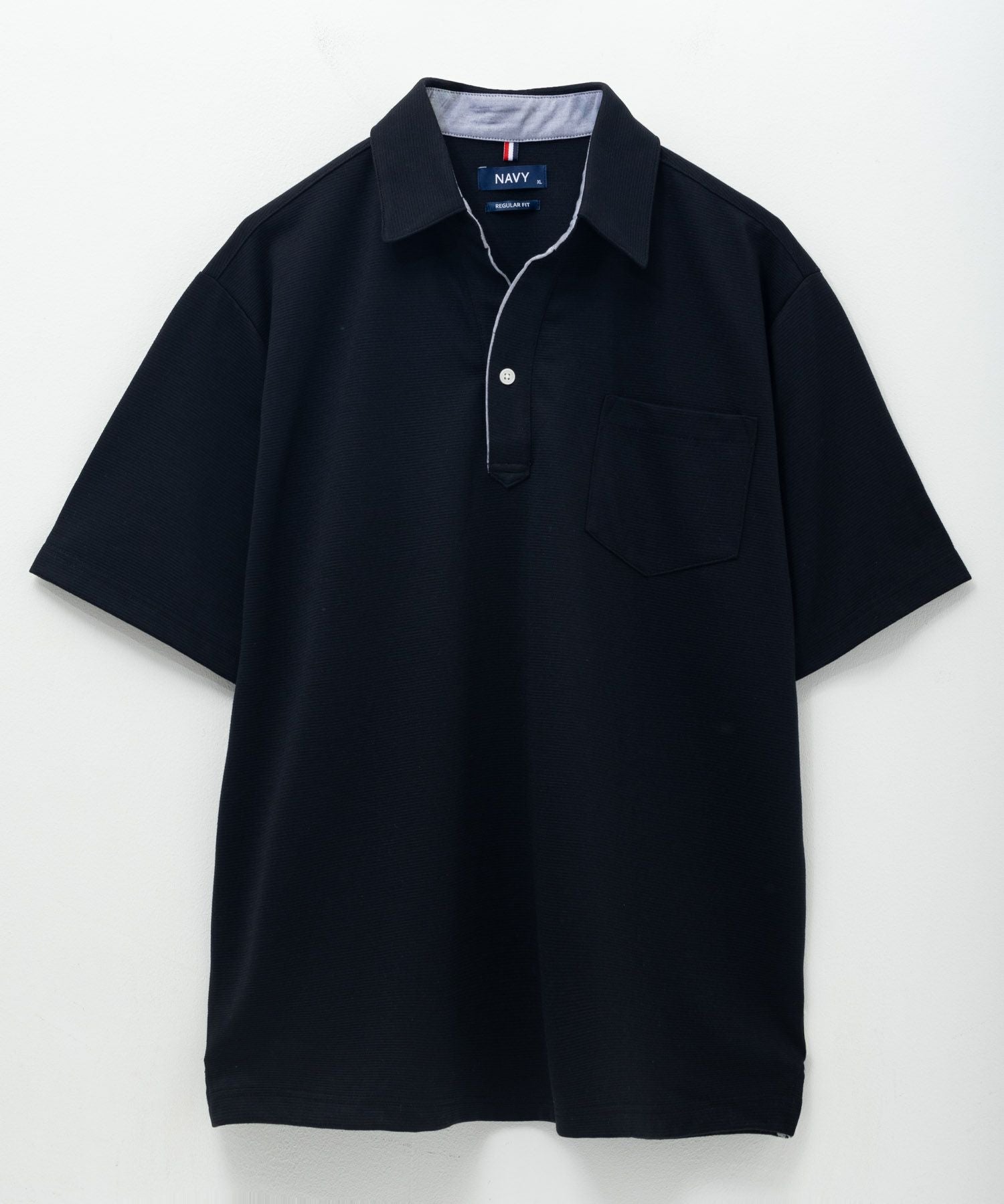 NAVY SARARI リップルスキッパーポロシャツ メンズ