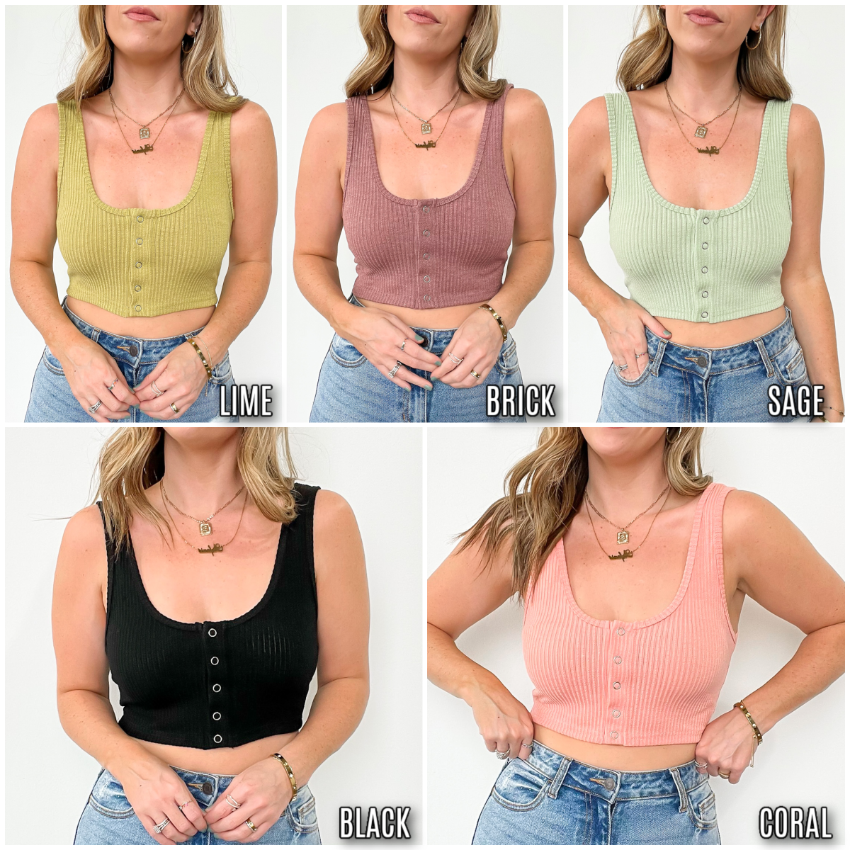 Play by the Rules Ribbed Snap Button Crop Tank - FINAL SALE