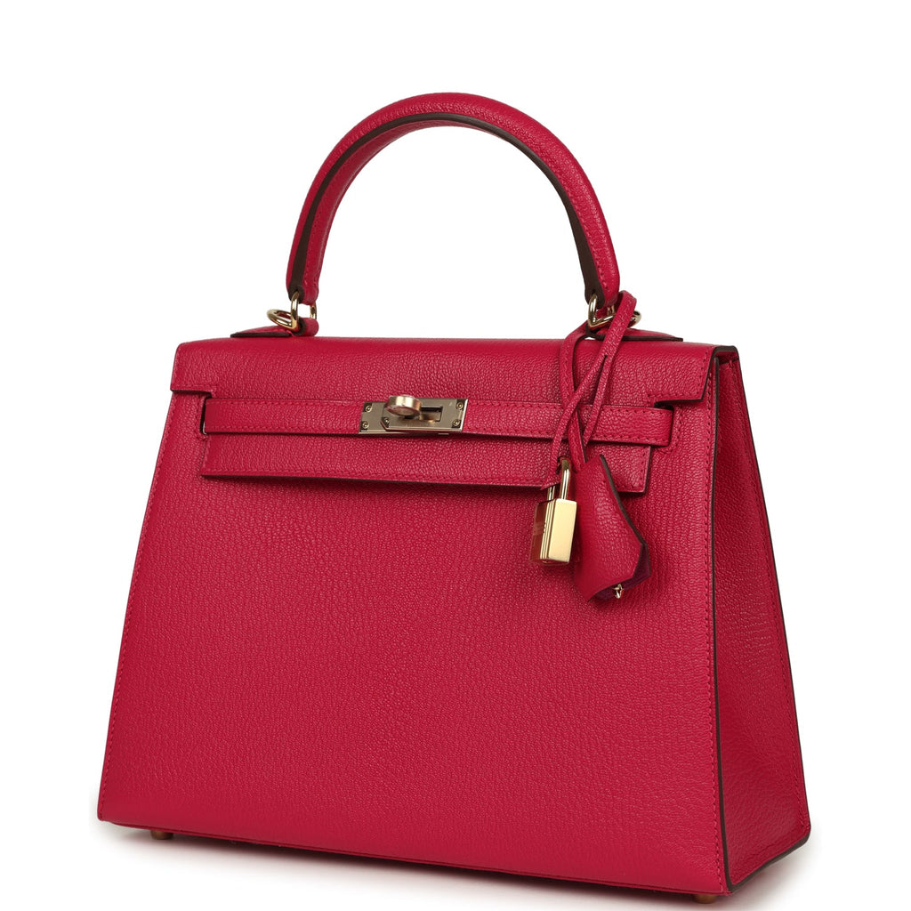 Hermes Special Order (HSS) Kelly Sellier 25 Rose Mexico Verso Chevre M