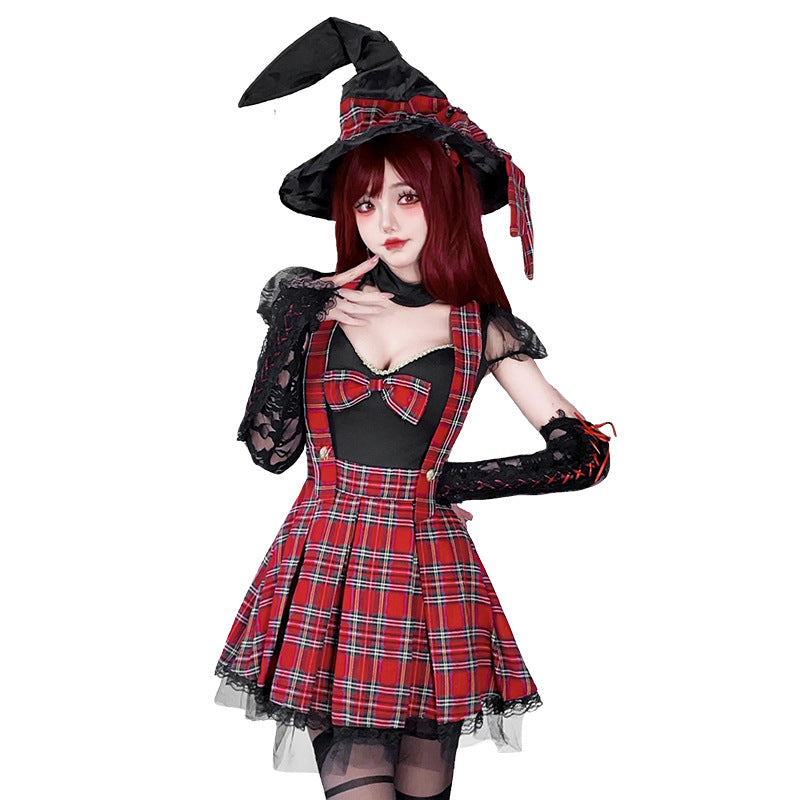 ハロウィン】コスプレ ゴシックパンク 赤黒チェック Y2K ロック風