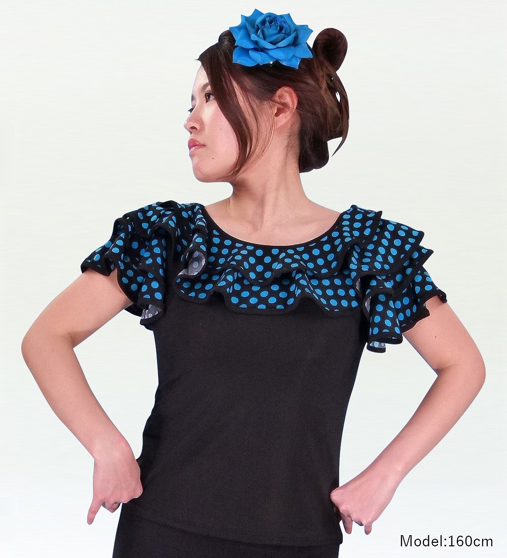 Mサイズ フラメンコ 水玉フリル ブラウス ブルー 1638blF