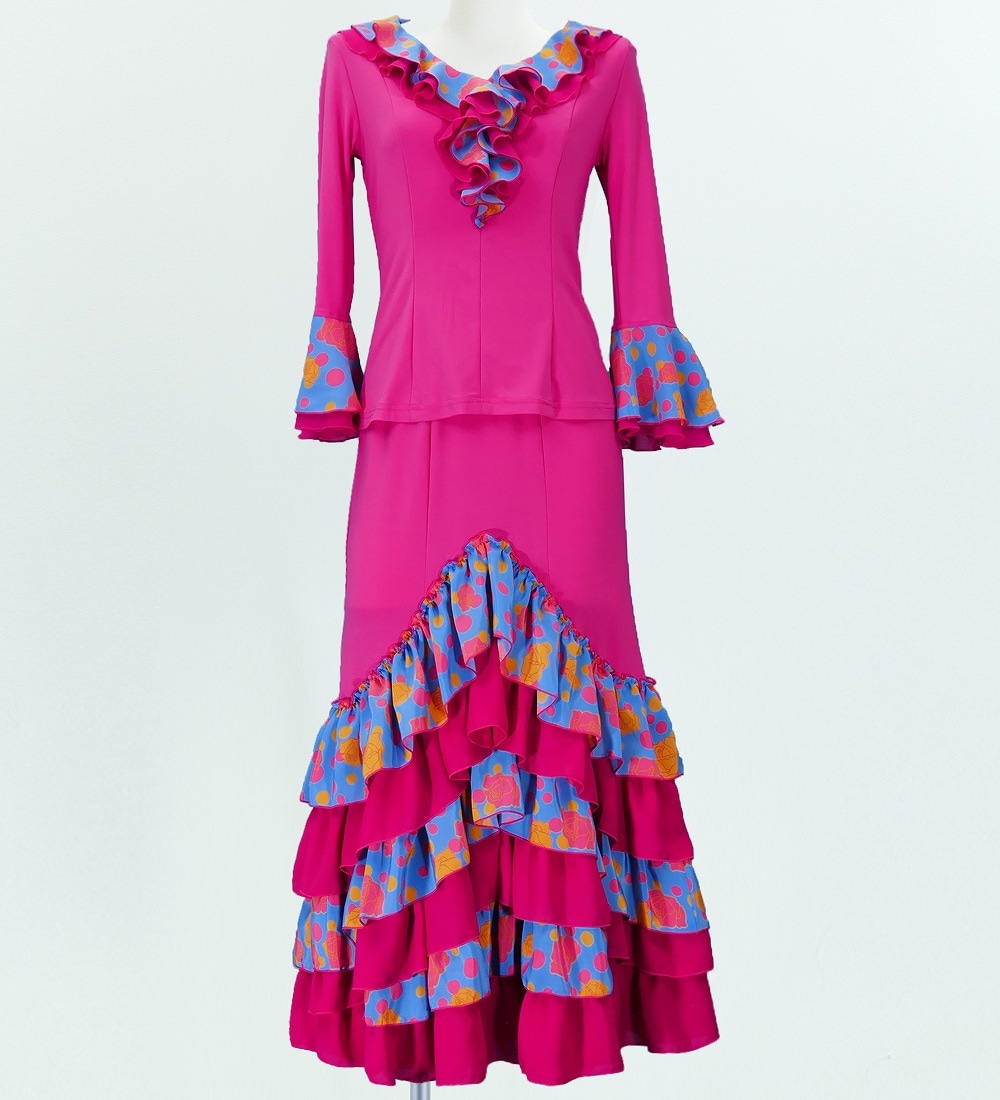 フラメンコ ローズ フリル セットアップ ピンク×ブルー 2348pibl