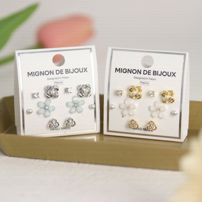 セットピアス 10個 5ペア フラワー パール ストーン | ピアス,セット