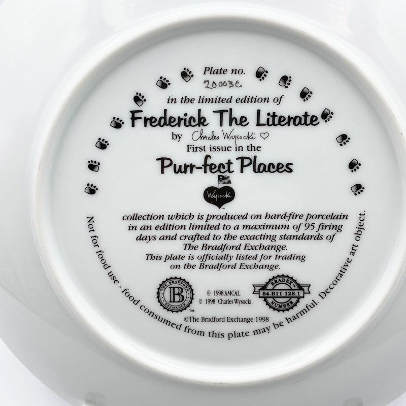 Bradford Exchange 猫プレート絵皿 Frederick the Literate 1998年