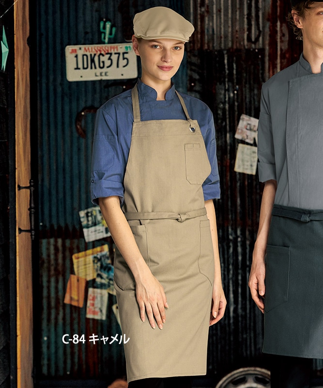ヴィンテージツイル胸当てエプロン[男女兼用][チトセ製品] T8614｜飲食