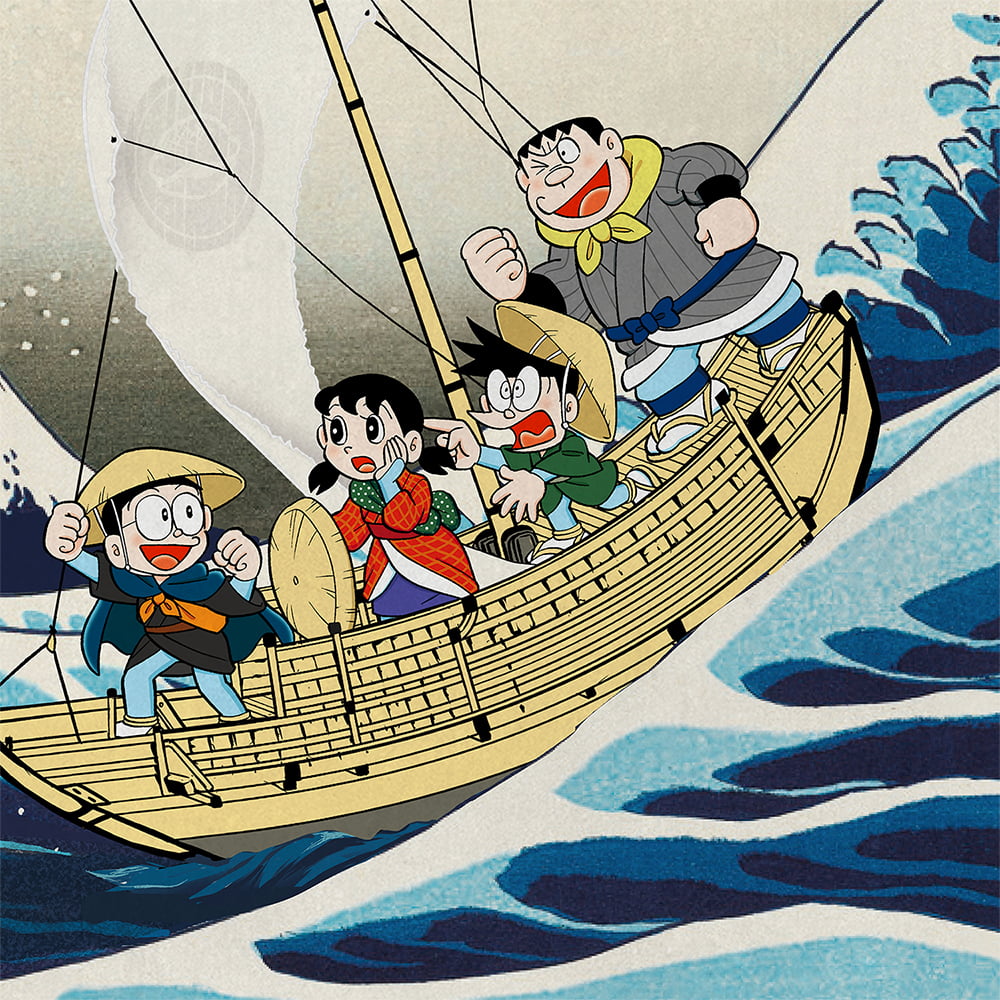 ドラえもん 浮世絵木版画「富嶽三十六景 神奈川沖浪裏」｜浮世絵工房