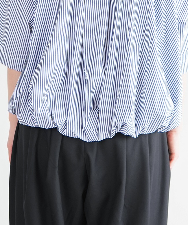 2-230094]mizuiro ind(ミズイロインド) stripe half slv balloon shirt