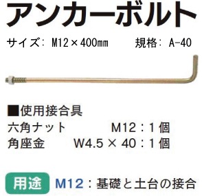 Z(ゼット) ZアンカーボルトM12 A-40（50本入） - 養生材・現場資材通販
