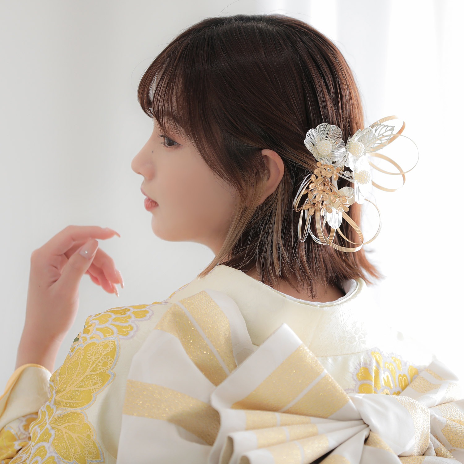 正絹 絞り紫の着物と金の袋帯セット 七五三 正絹絞り紫の着物と金の