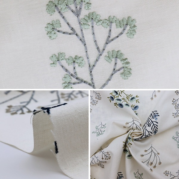 現品限り】 【数量5から】 生地 『CLARKE&CLARKE 植物 刺繍 ミネラル