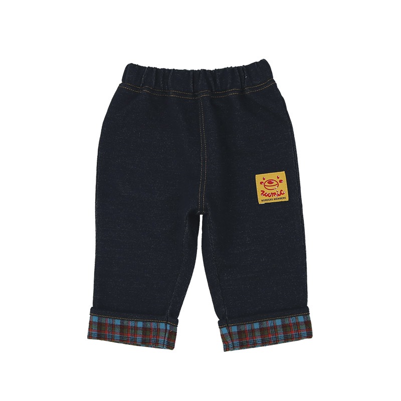 キッズ 7分丈パンツ 男の子 女の子 ニットデニム ポケット付き 裾切替