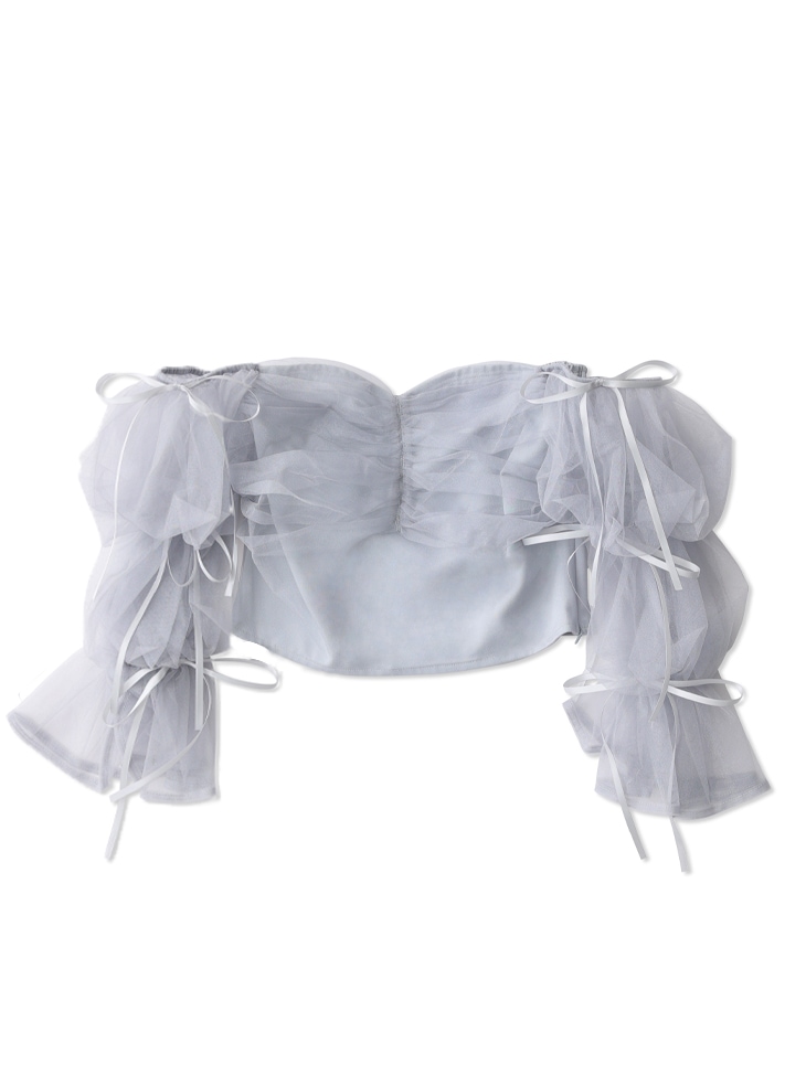 m me eme エムミーエメ Candy sleeve tulle tops