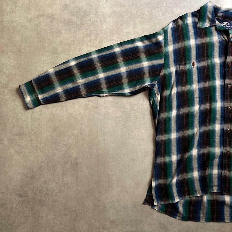 90's Polo Ralph Lauren Rayon Open Collar Ombre Check Shirts L 90