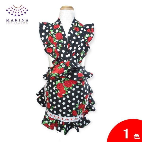 フラメンコ | [お子様用] エプロンとピキージョのセット 水玉とバラ柄