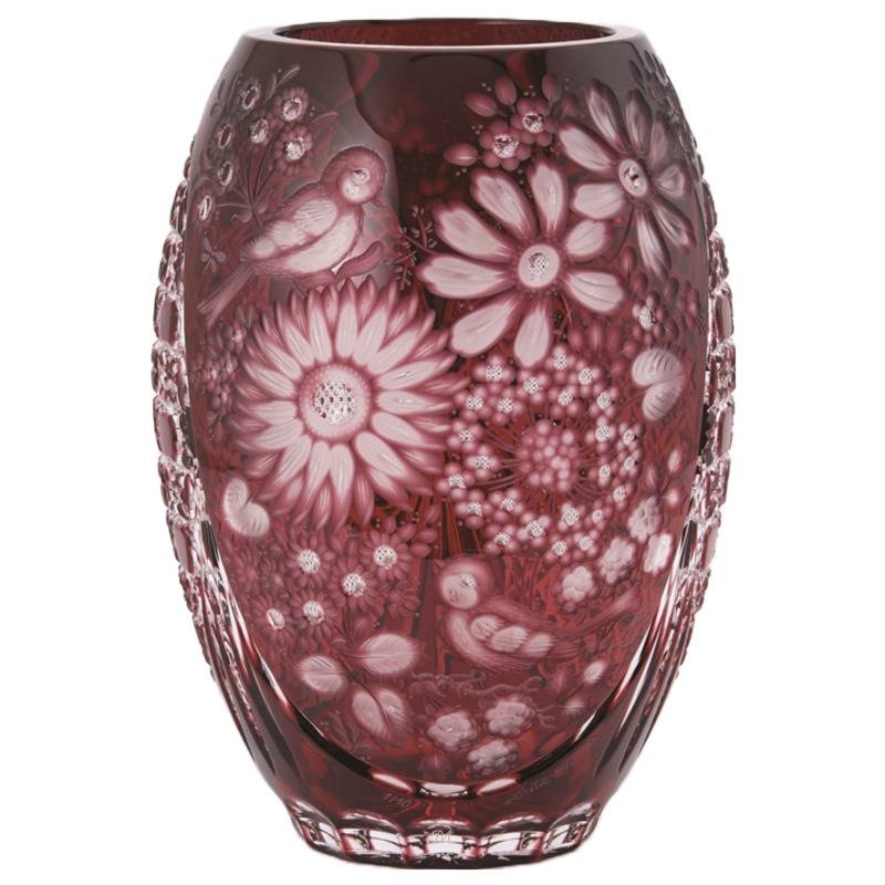 マイセンクリスタル ボール25cm 赤被せ バラ マイセンクリスタル