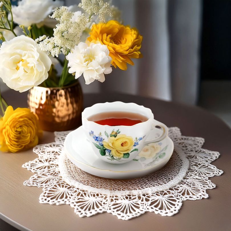 マイセン 「黄色いバラと忘れな草」ティーカップ＆ソーサー 020910