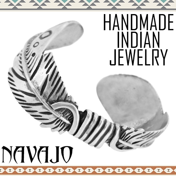 インディアンジュエリー】ナバホ族・ツインフェザー シルバーバングル