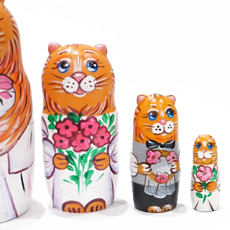 ロシア ウェディング猫マトリョーシカ（5P） MAT-099 | インテリア雑貨
