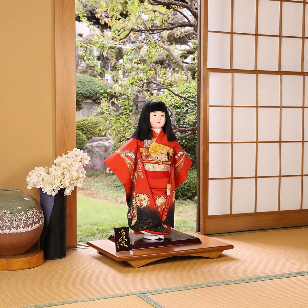 雛人形 久月 齊藤公司 市松人形 木目込み 正絹 ミニ松 女の子 横幅16.5cm