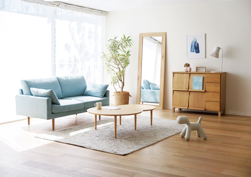 LEO SOFA 3人掛け ライトブルー オーク脚/ウォルナット脚