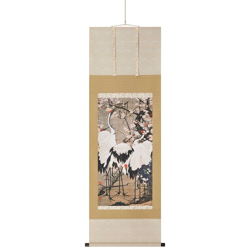 西陣美術織工房 伊藤若冲［梅花群鶴図］名画複製 美品 太卷 共箱