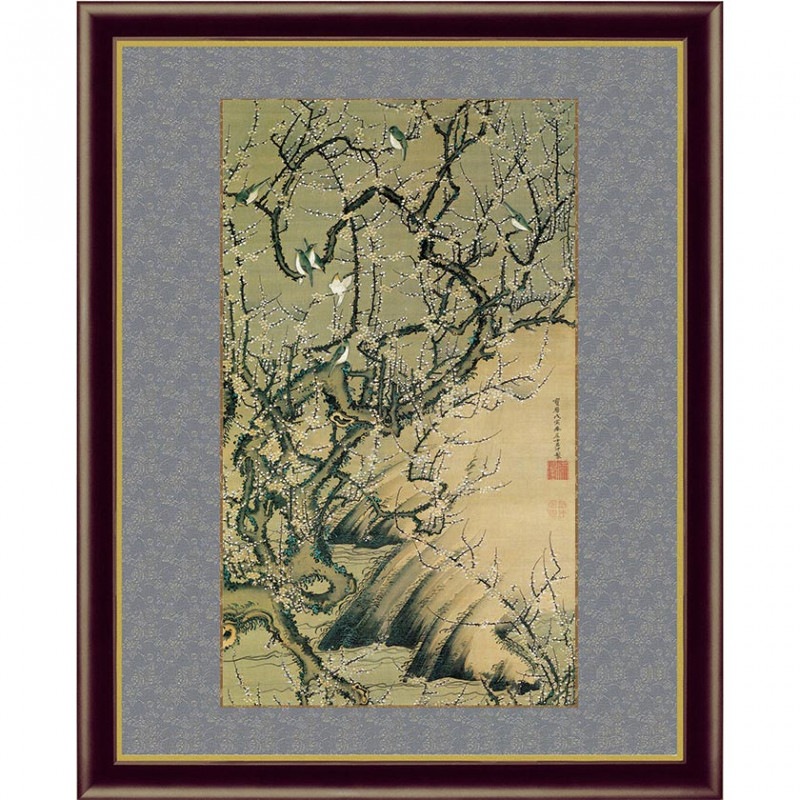 西陣美術織工房 伊藤若冲［梅花群鶴図］名画複製 美品 太卷 共箱