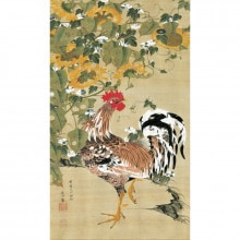 伊藤若冲 動植綵絵 大鶏雌雄図 掛軸 美術品 インテリア レプリカ