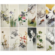 渡辺省亭『十二ケ月花鳥画』額12点揃【ポイント5％還元中】 : アート