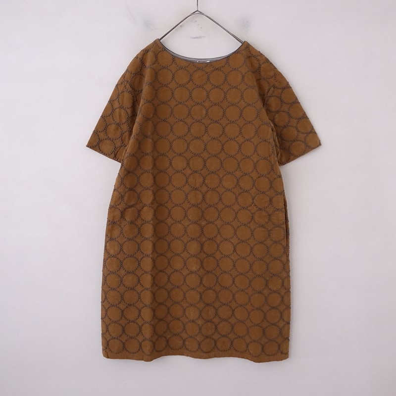 美品mina perhonenミナペルホネンpebbleカーキ刺繍ヤクワンピース 美品