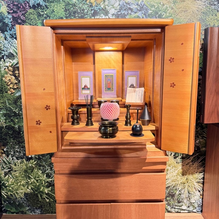 おしゃれで小さい仏壇】コンパクト上置タイプ（桜象嵌）MC-008-18