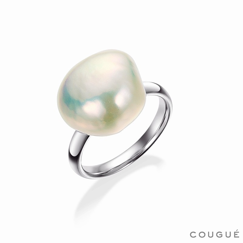 10金ホワイトゴールド ハイクオリティ淡水バロックパールリング